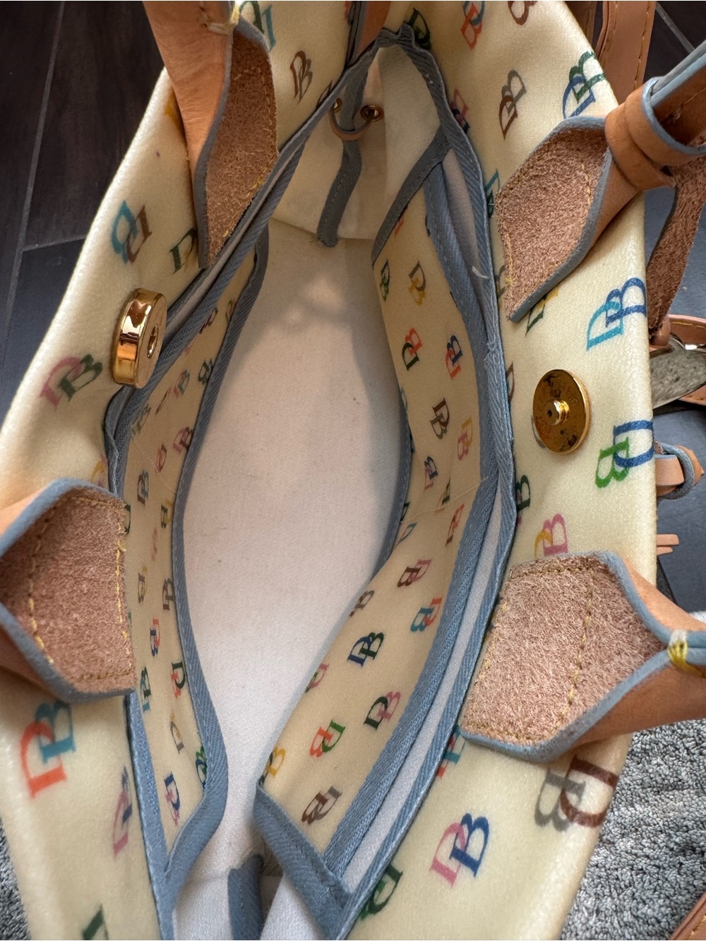 Dooney & Bourke Vintage Y2K Rainbow Satchel Tote Monogram It Girl - Picture 9 of 13